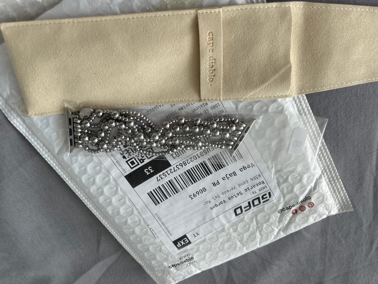 Customer photo review of Platinum Demure Stretch Apple Watch Strap