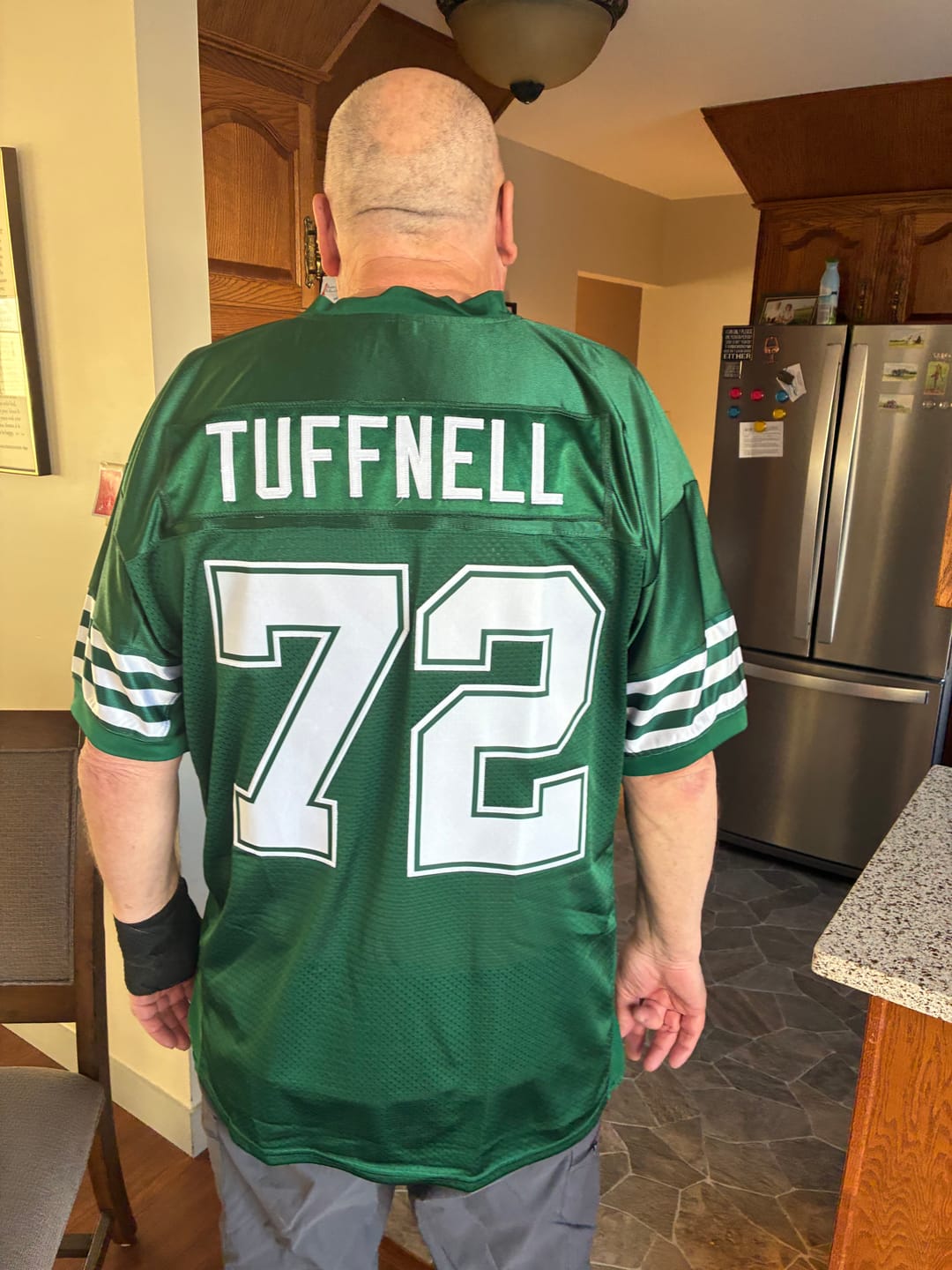 Customer photo review of Custom Green White Classic Style Mesh Authentic Football Jersey
