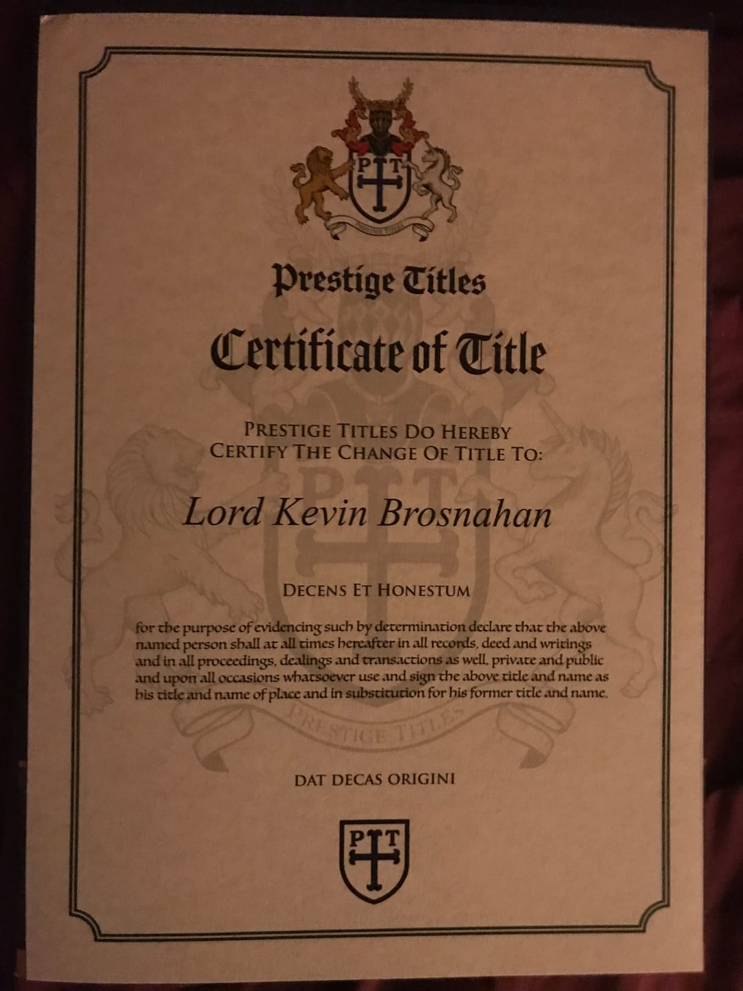 Customer photo review of Lord Title Pack