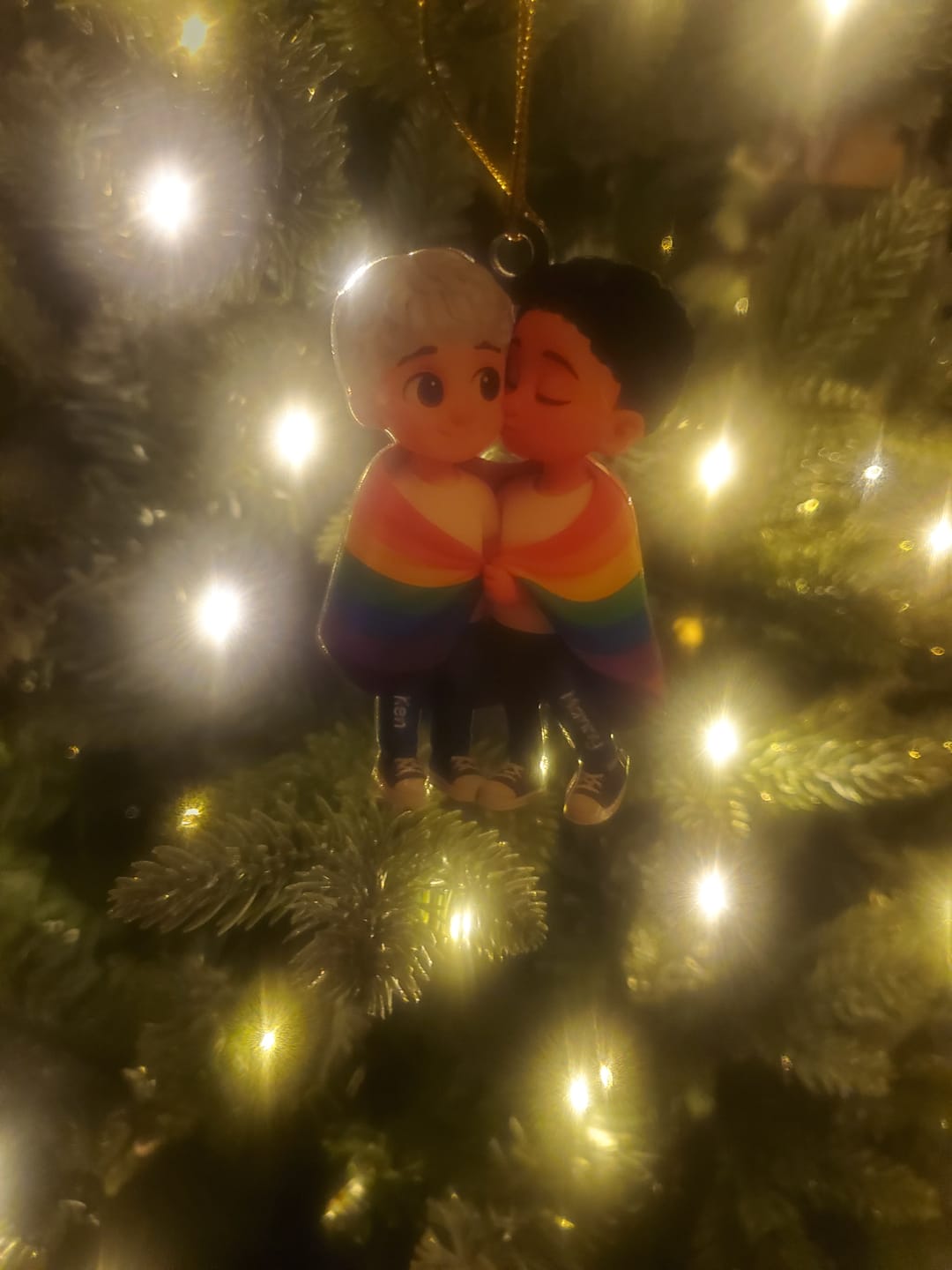 Customer photo review of Pride Month LGBT Couple Love Is Love Personalized Acrylic Christmas Ornament