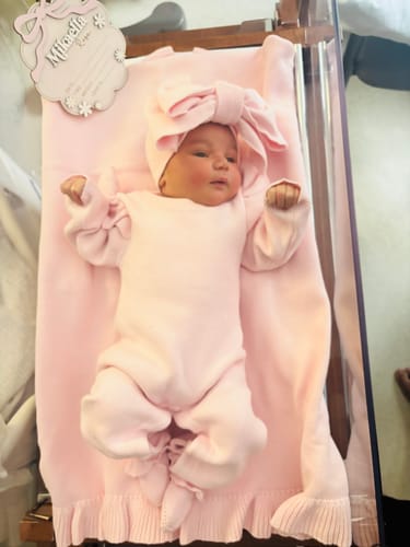 Customer photo review of Classic Bow Beanie - Powder Pink