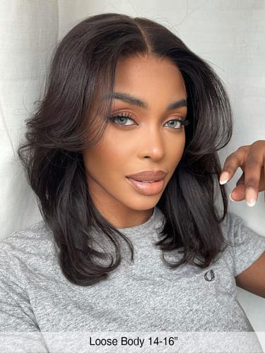 Customer photo review of Black Edition Classic Loose Body Wave Wig 5x5 Swiss HD Lace Glueless Fit