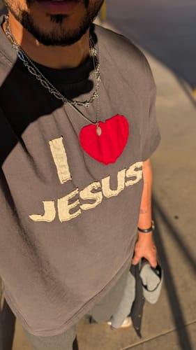 Customer photo review of I Love Jesus Stitched Premium Tee