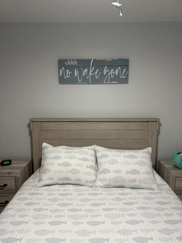 Customer photo review of shhh... No Wake Zone Rustic Sign