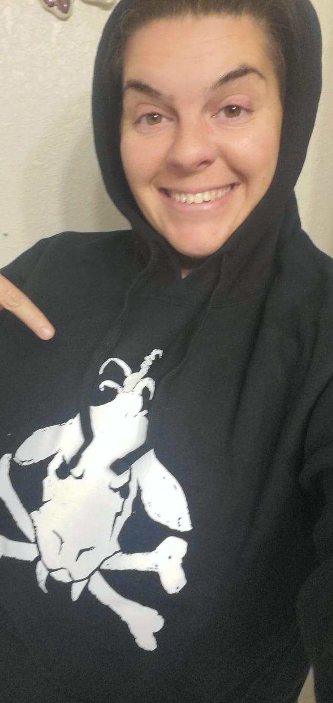 Customer photo review of Toothy Cow Cross Bones Hoodie