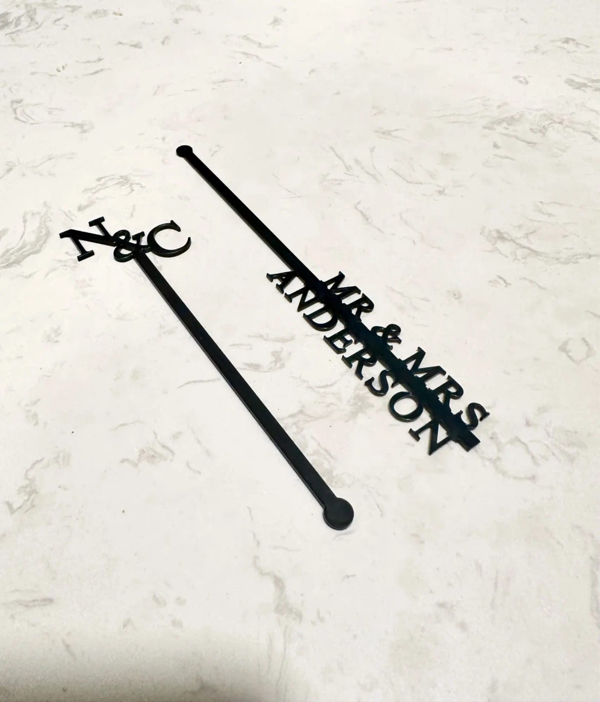 Customer photo review of Personalized Acrylic Cocktail Stirrers for Weddings & Events