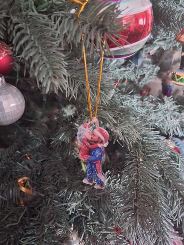 Customer photo review of Personalized Pajama Couple Acrylic Ornament With Name & Design on Matching Sweater Best Christmas Surprise For Couple