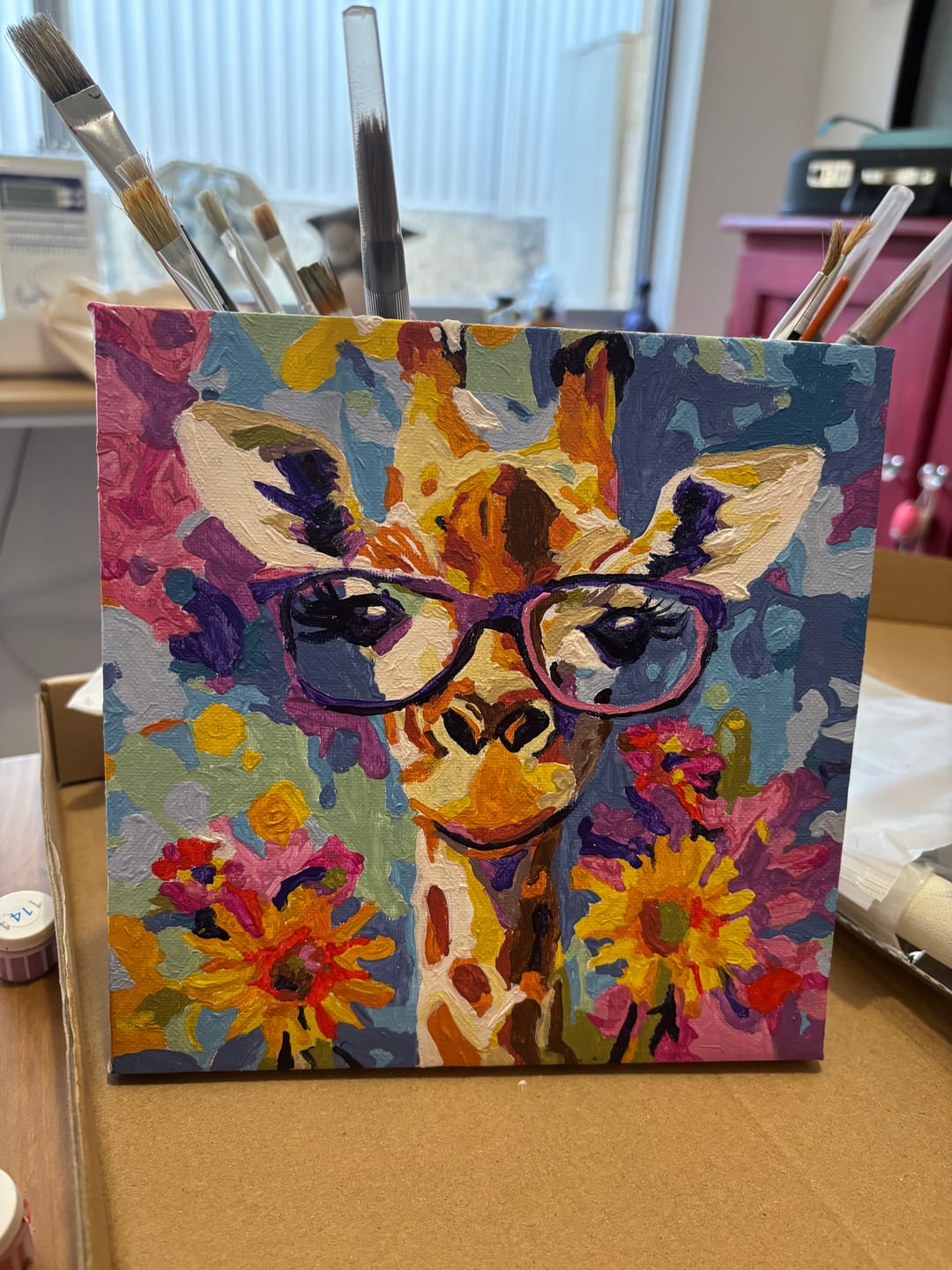 Customer photo review of Mini Paint by Number with Frame - Cool Giraffe with Flowers
