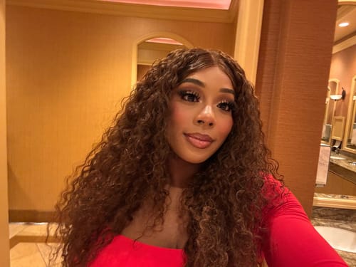 Customer photo review of CurlyMe 9x6 Lace Mocha Mousse Color Burmese Curly Wear Go Glueless Wig With Elastic Draw-string