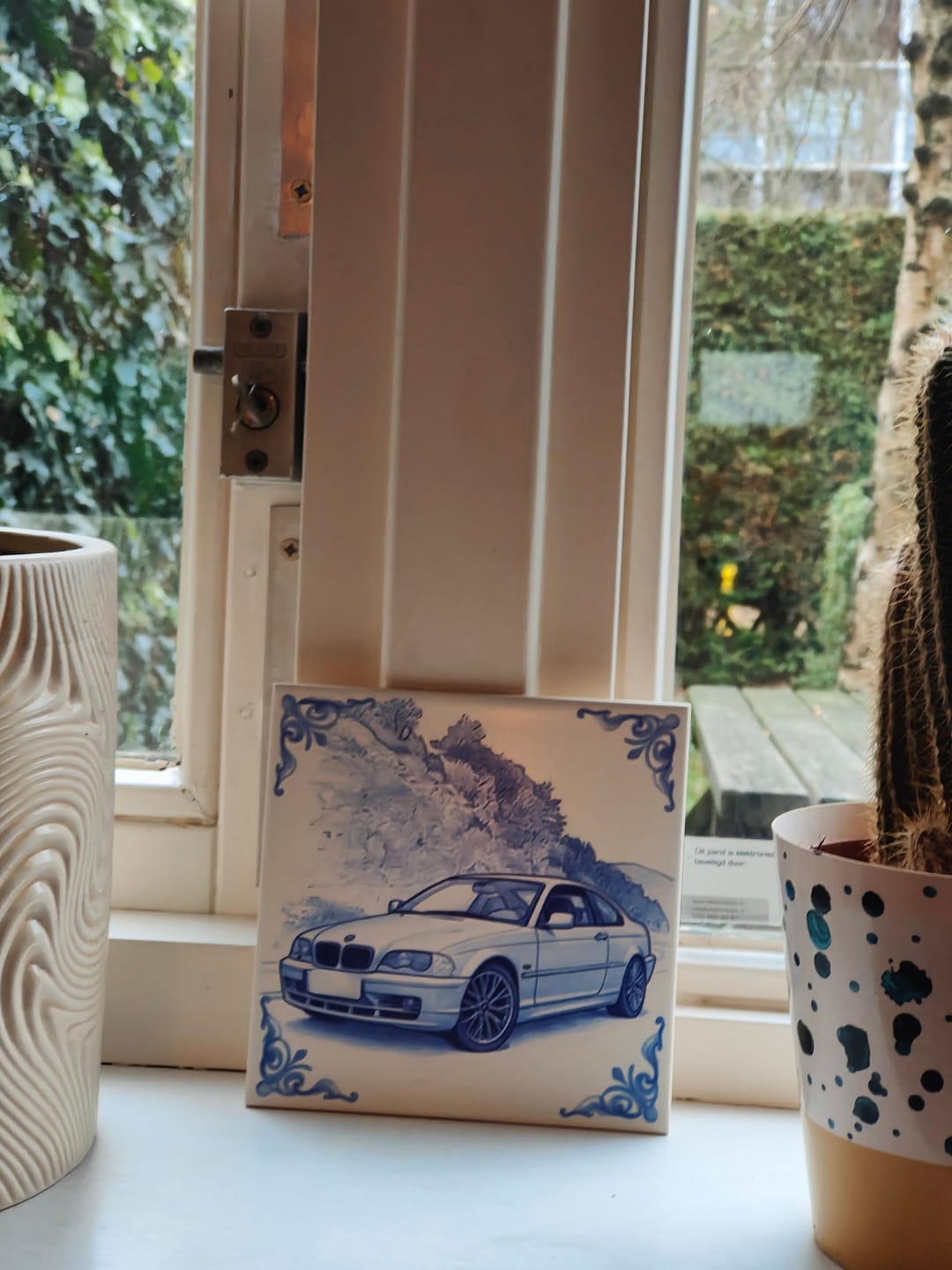 Customer photo review of Delfts Blauw tegeltje bedrukken met eigen auto