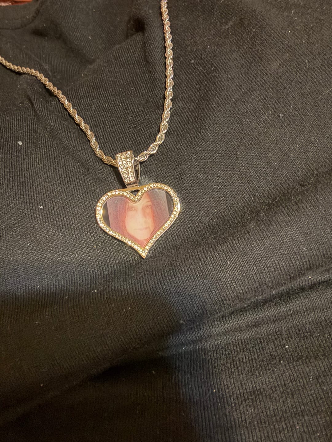 Customer photo review of Personalized Diamond Studded Heart Colorful Photo Necklace