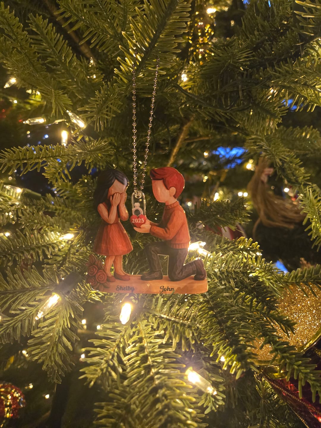 Customer photo review of Couple Marriage Proposal - Personalized Acrylic Ornament - Newly Engaged Gift, "She Said Yes!" Ornament, Just Engaged Gifts for Couples