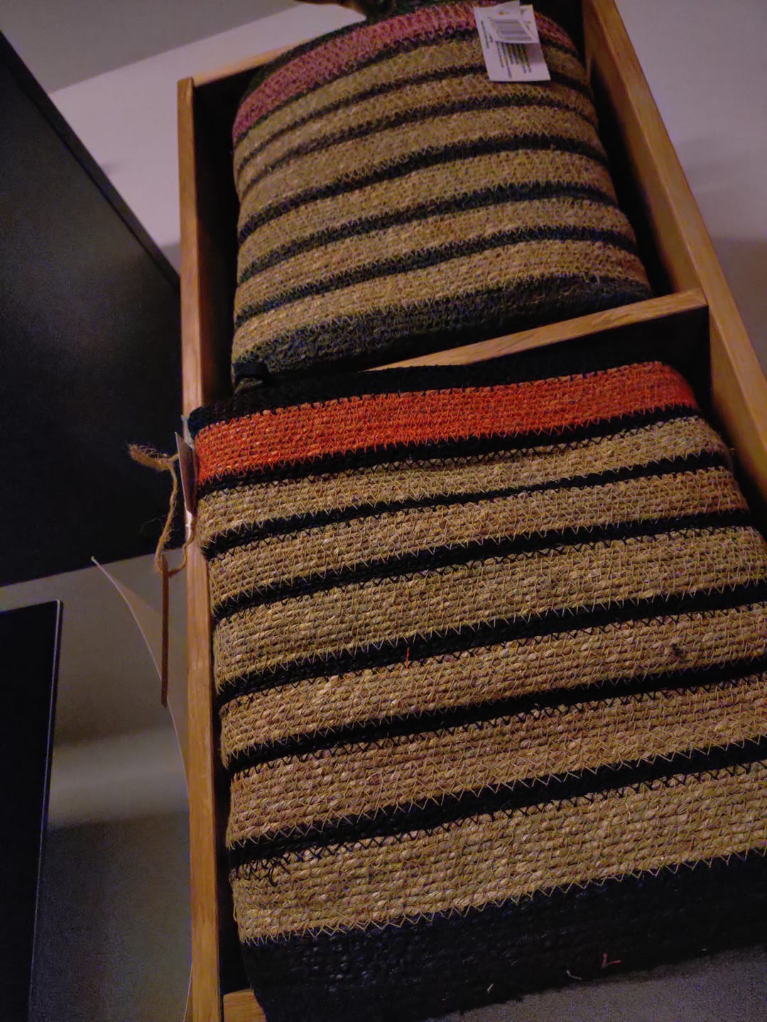Customer photo review of Seagrass Natural, Black and Terracotta Stripe Square Basket