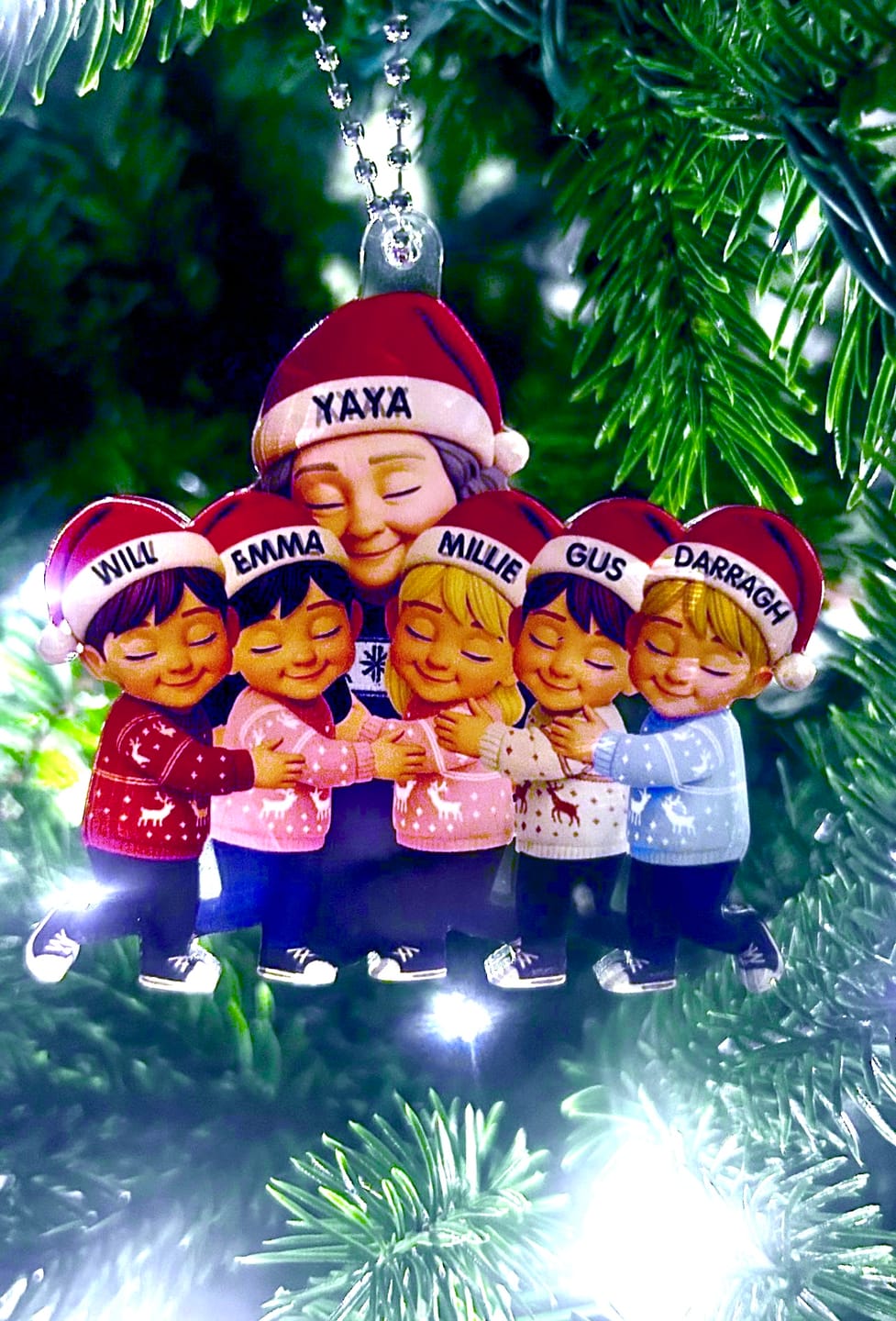 Customer photo review of Grandma Hugging Grandkids - Personalized Acrylic Ornament - Heartwarming Christmas Gift for Grandma, Grandkids