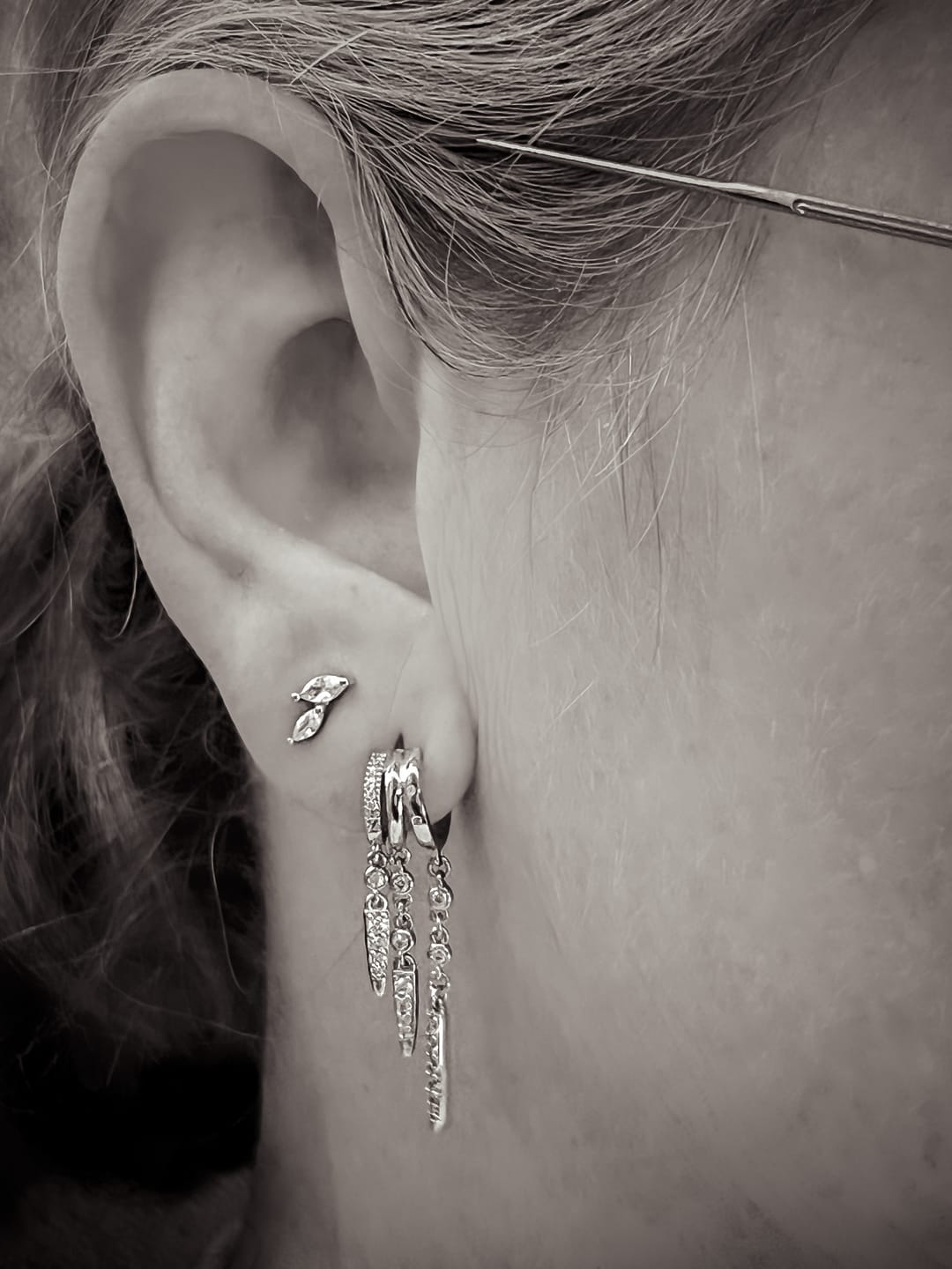Customer photo review of Rio Stacked Triple Hoop Illusion Earrings