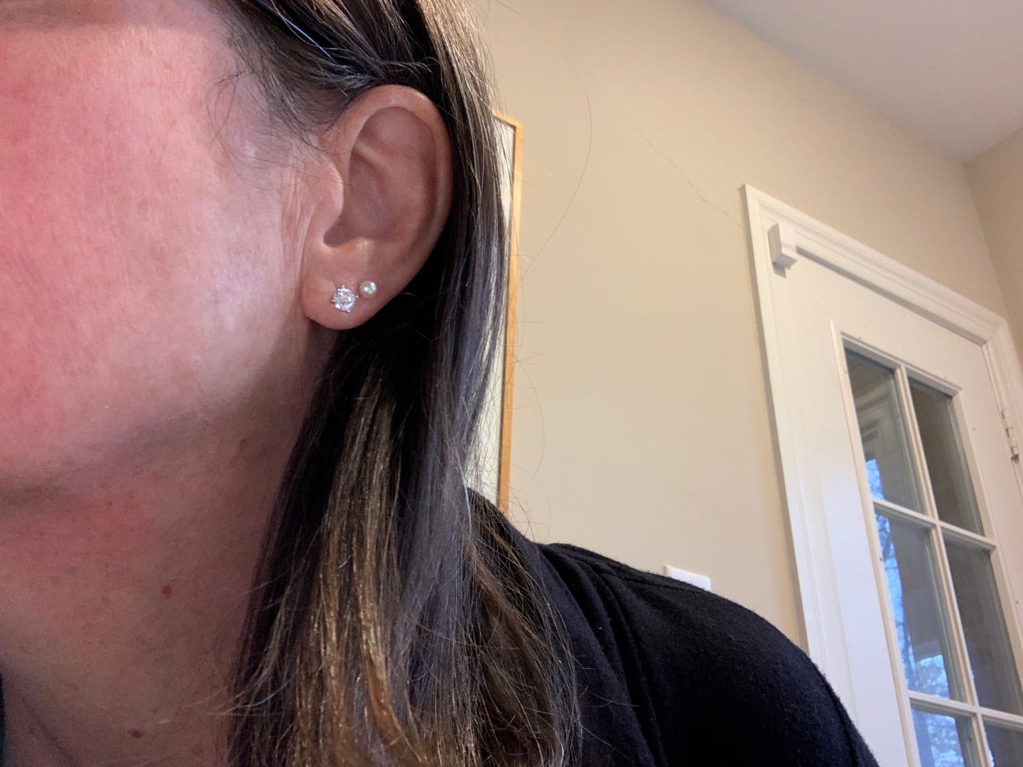 Customer photo review of Sterling Silver Simulated Diamond Studs, With Secure Pushbacks