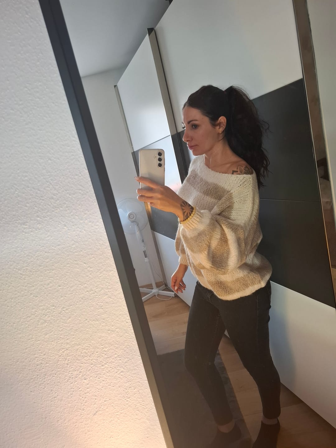 Customer photo review of Casual Stripe Off-Shoulder Pullover