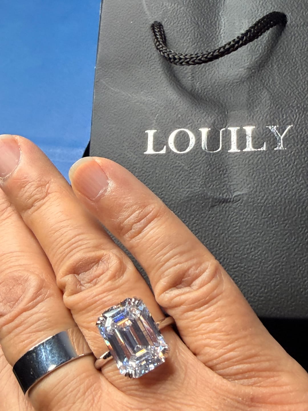 Customer photo review of S925 5.0/11.5 Ct Emerald Cut Engagement Ring In Sterling Silver Classic Everyday Wearable Ring