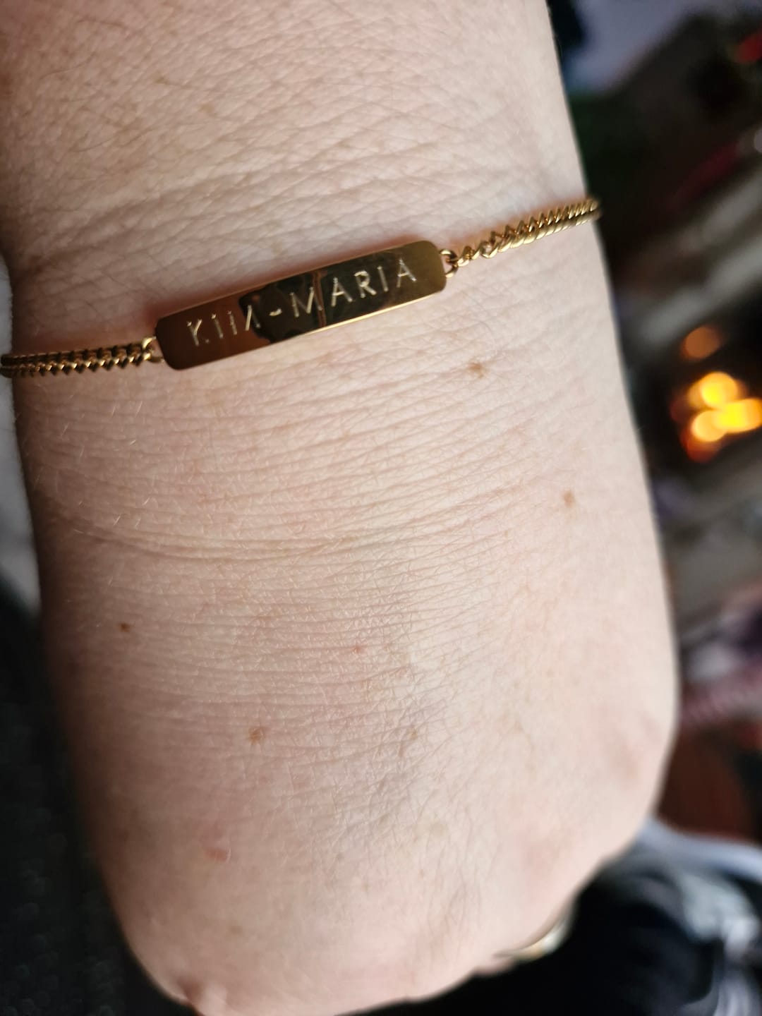 Customer photo review of Engraved Bracelet & Duo Layered Hoops Set Gold