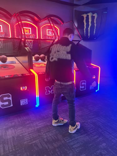 Customer photo review of Mixed Emotions Blinded Zip Up Shirt Black