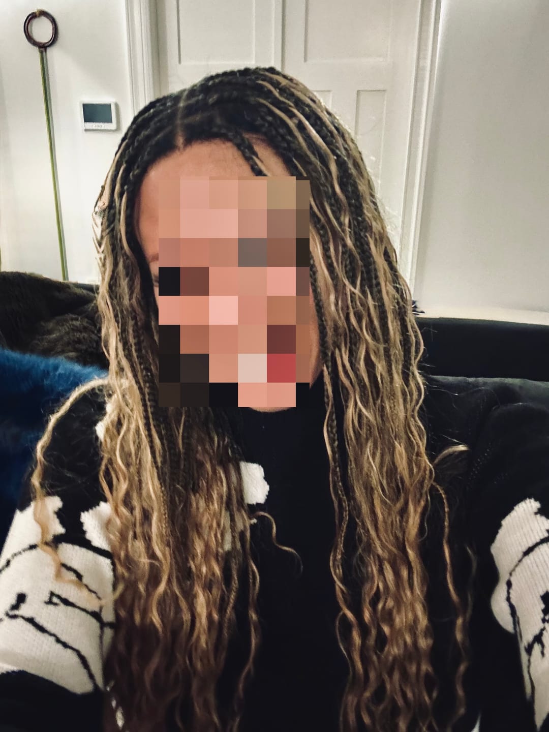 Customer photo review of Essential Choice: 16-36" Human Hair Boho Curls Hand Tied Swiss HD Full Lace Knotless Braided Wig