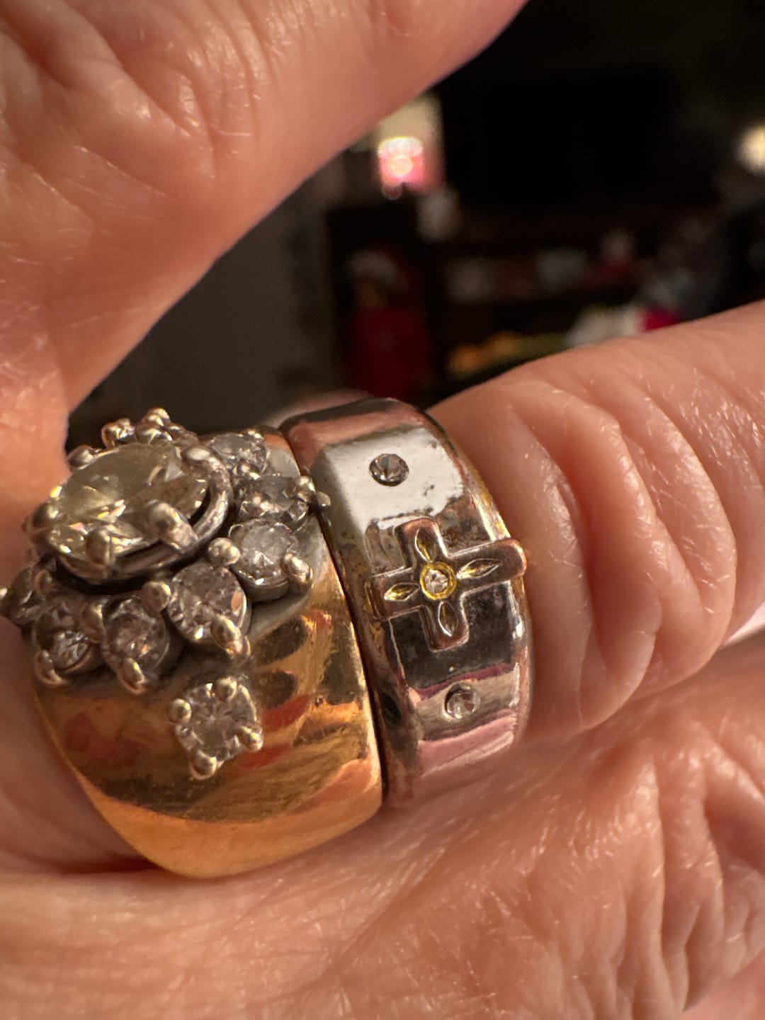 Customer photo review of Christianartworkshop Modern Style Two-tone Gold Cross Alloy Ring(Made in Holy Land)