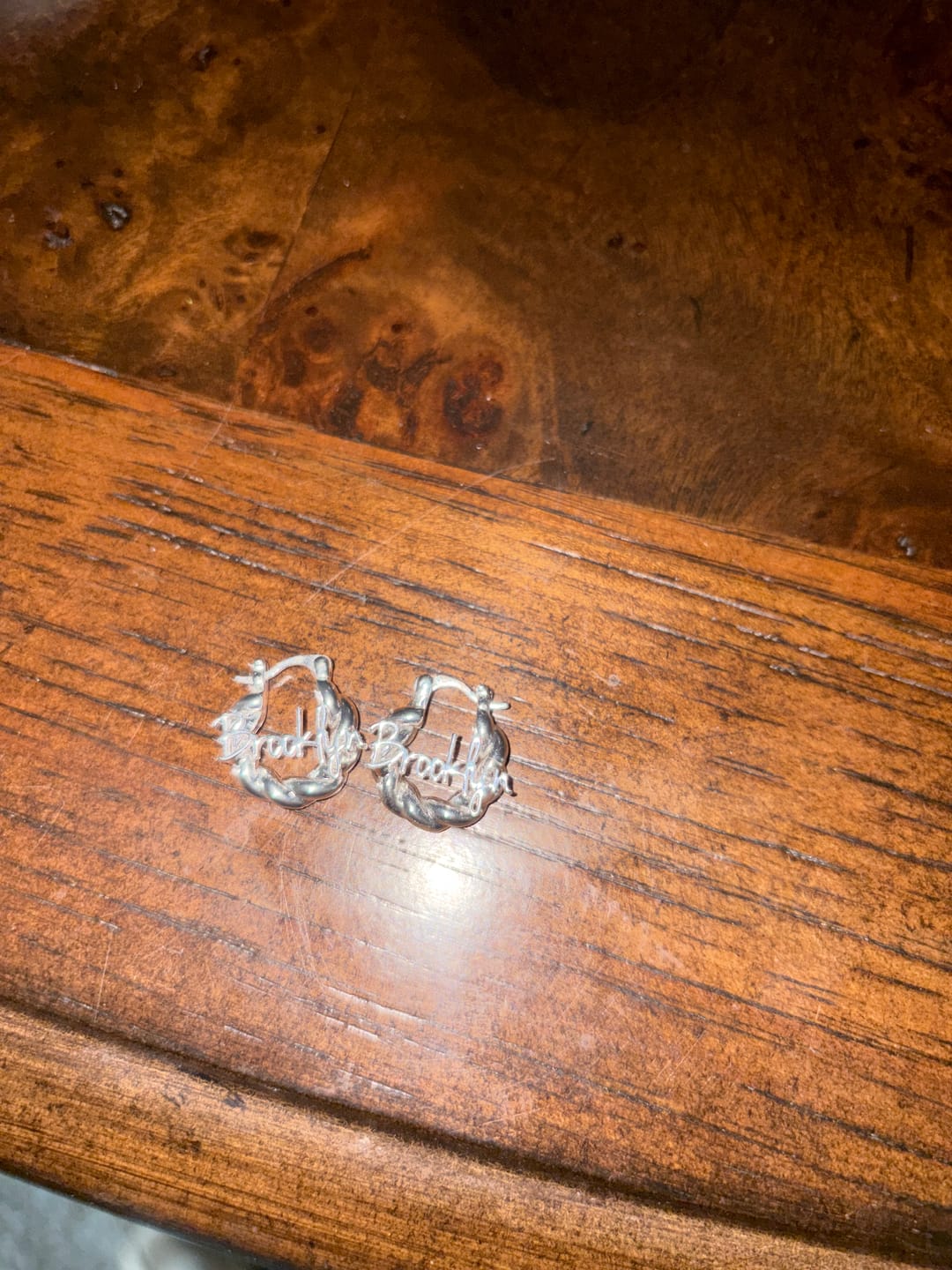 Customer photo review of Girl's Twisted Hoop Name Earrings