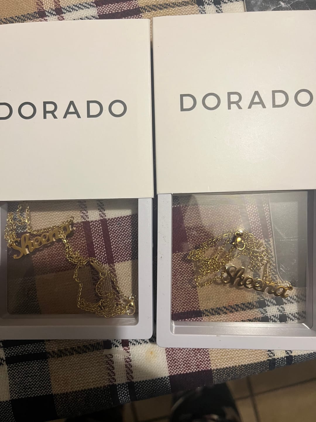Customer photo review of Custom Name Necklace w/ Pearl Chain