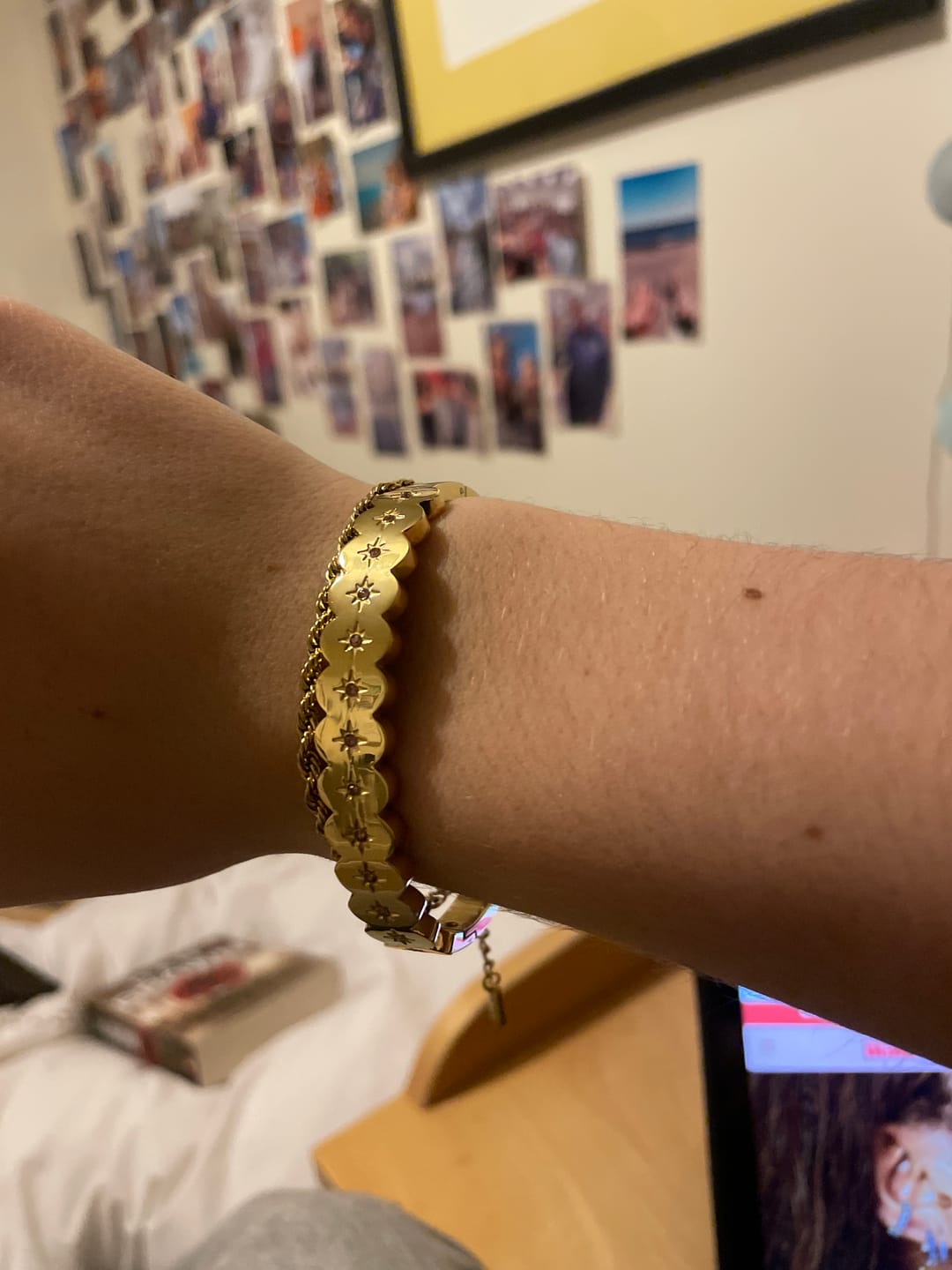 Customer photo review of Tallulah Gold Pink Scallop Star Bangle