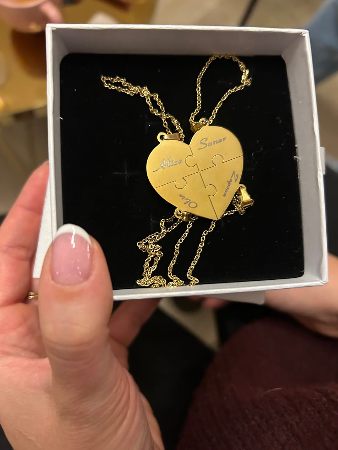 Customer photo review of Custom Puzzle Heart Necklace