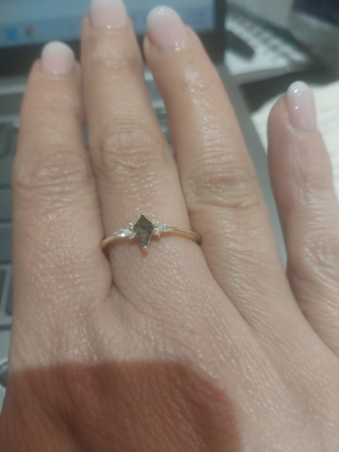 Customer photo review of The Moss Agate Kite Ring