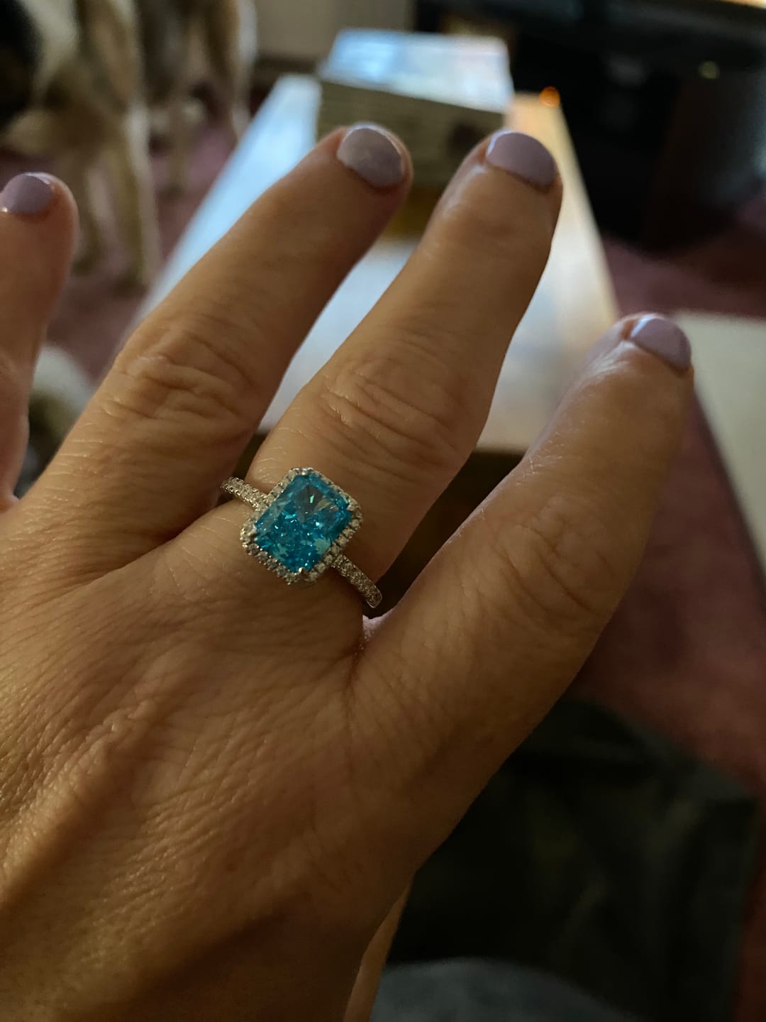 Customer photo review of 3.0Ct Radiant Cut Halo Engagement Ring Travel Ring In Sterling Silver