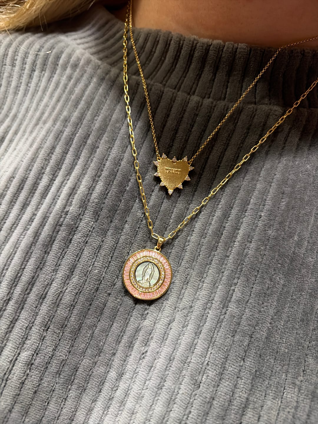 Customer photo review of Black Pearl Mother Mary Necklace