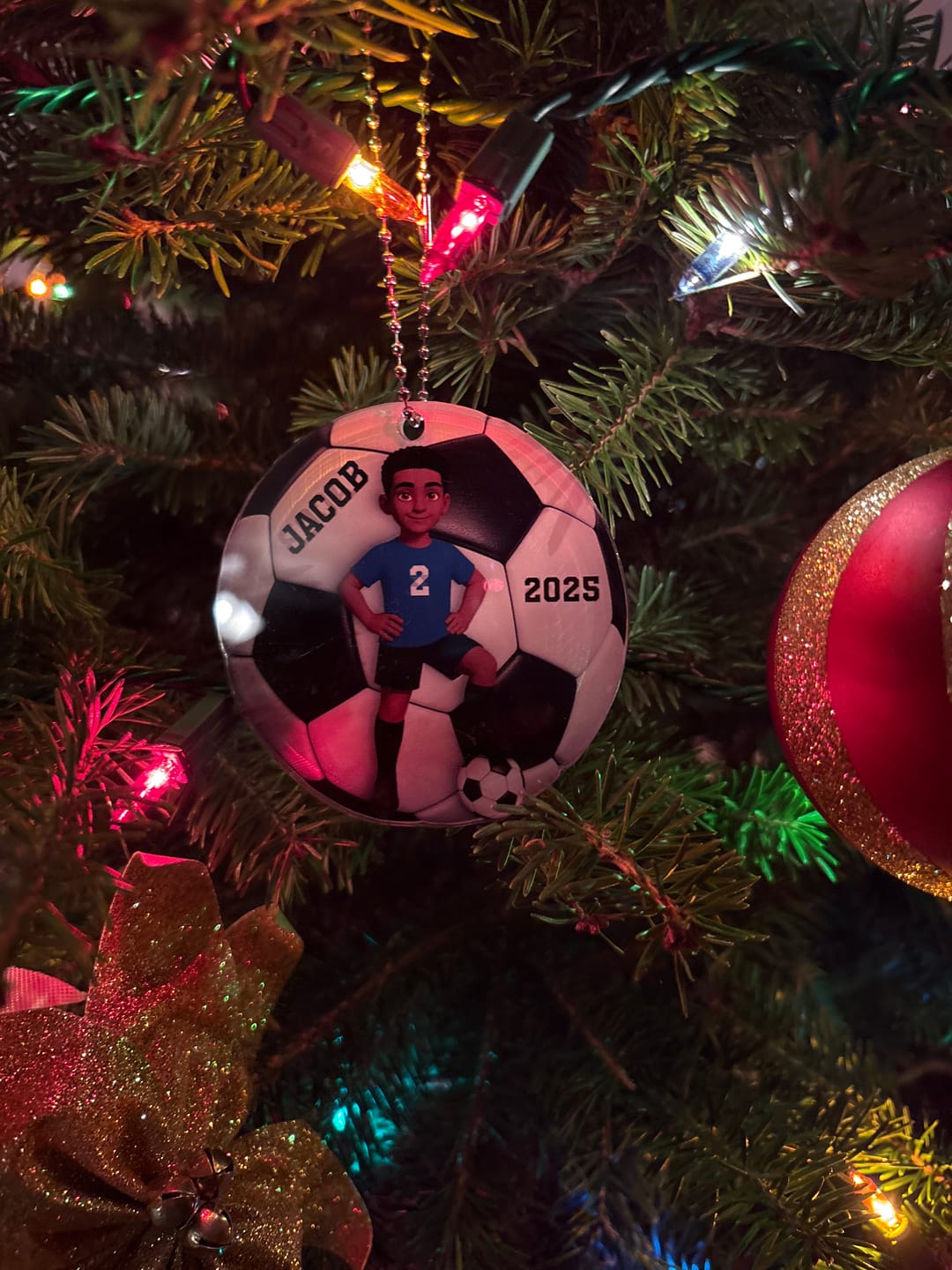 Customer photo review of Soccer Girl Boy 3D Effect - Personalized Christmas Acrylic Ornament