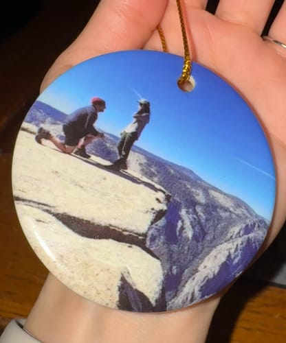 Customer photo review of Engagement Ornament - Custom Map & Photo Gift Ceramic Ornament