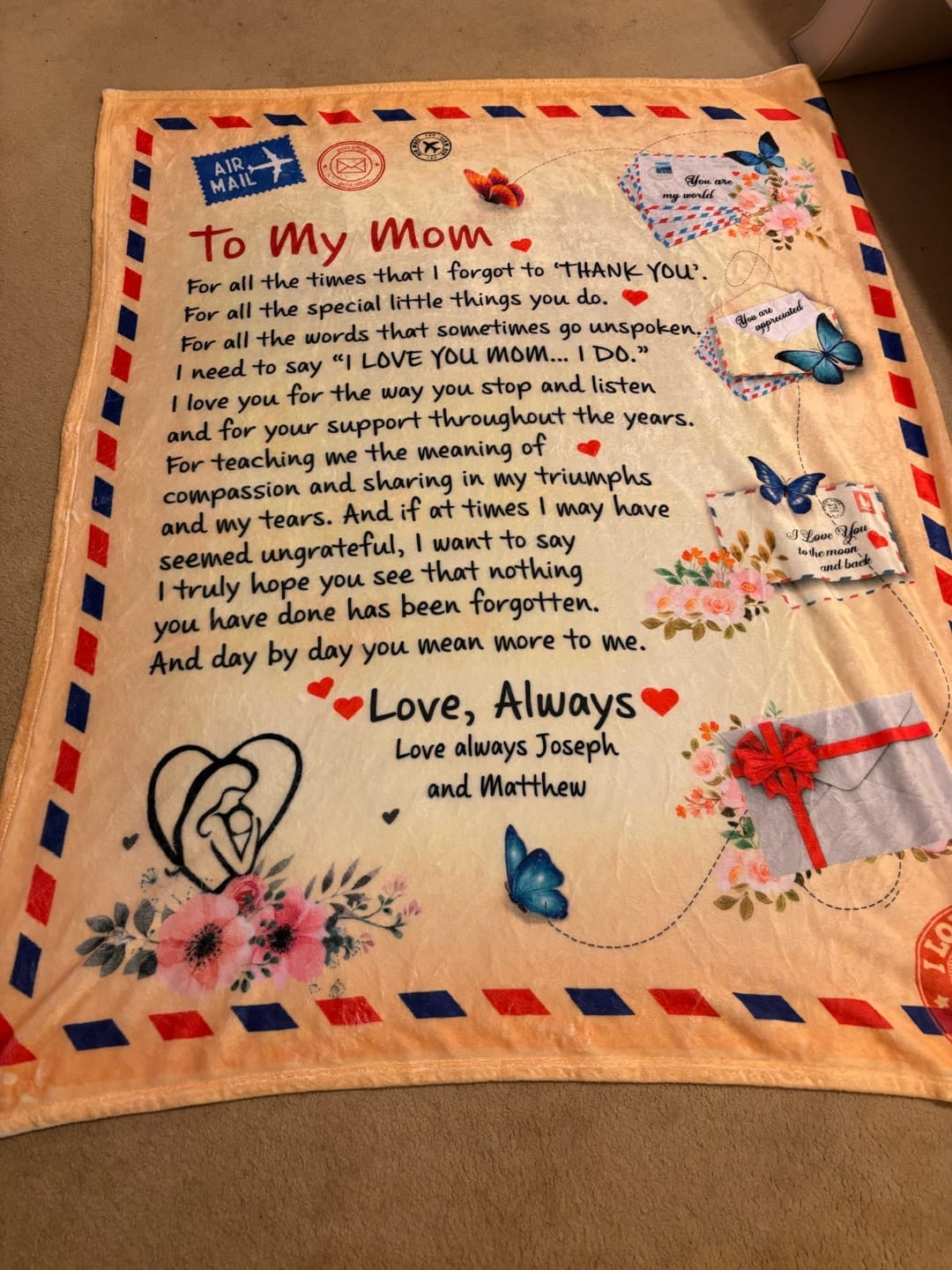 Customer photo review of Mom - Giant Post Card Blanket Gift