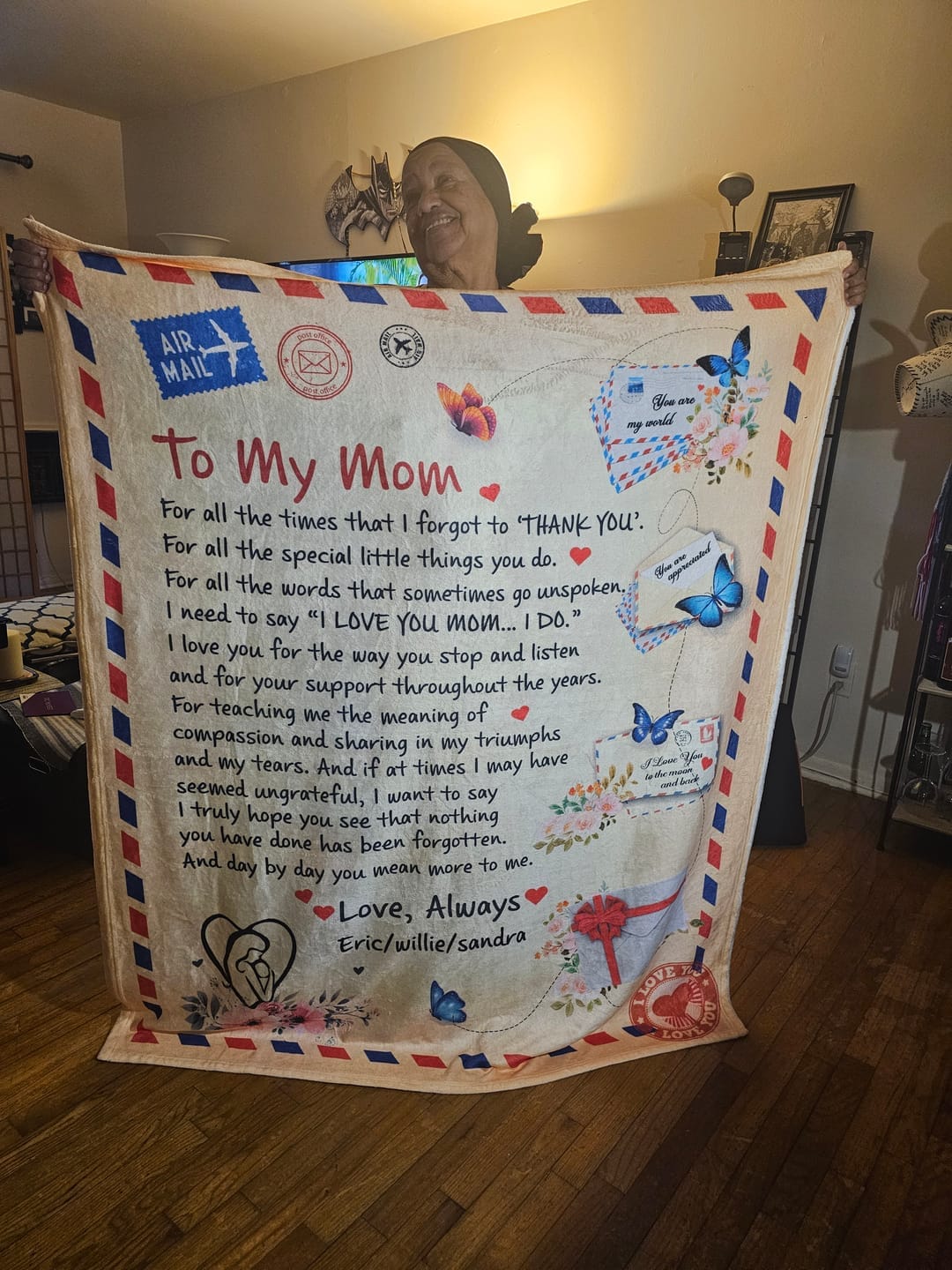 Customer photo review of Mom - Giant Post Card Blanket Gift