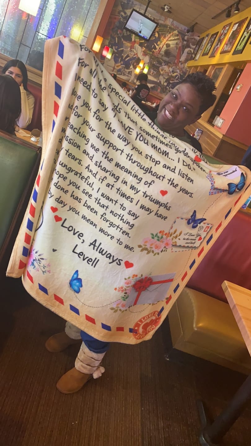 Customer photo review of Mom - Giant Post Card Blanket Gift