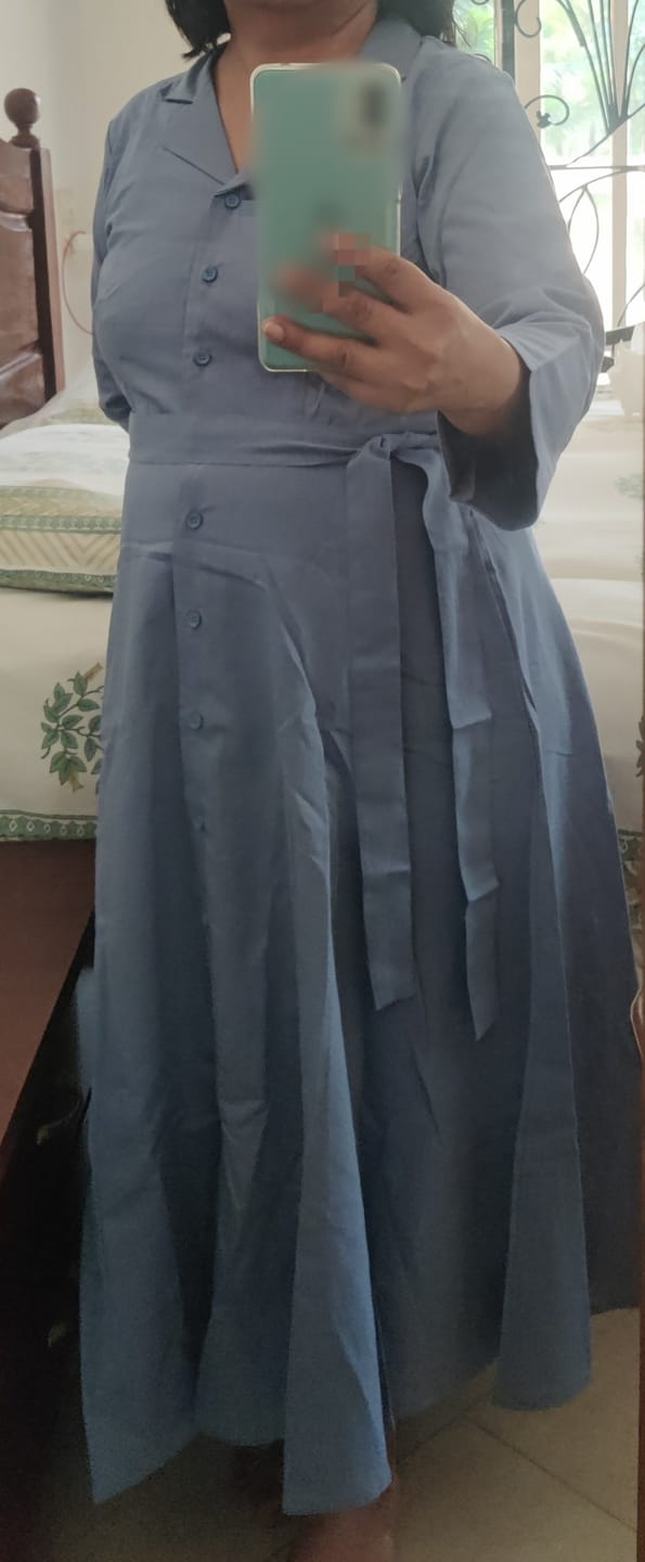 Customer photo review of Women English Blue Airy Linen Flared Dress