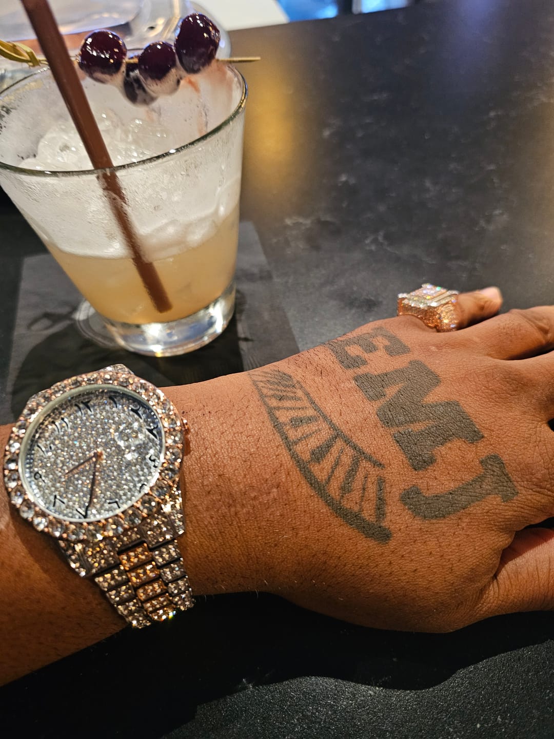 Customer photo review of Arabic Dial Diamond Simulant Watch - Two Tone
