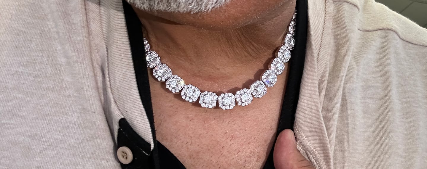 Customer photo review of 10mm Moissanite Clustered Tennis Chain - 925 Silver - D Colour - VVS1