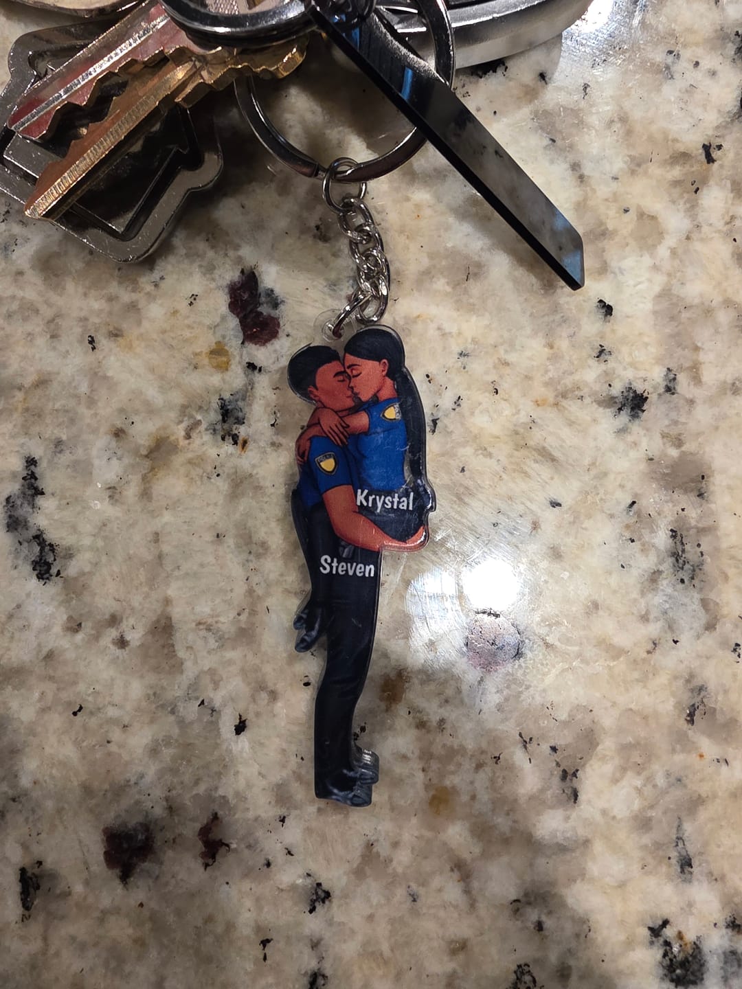 Customer photo review of Personalized Keychain, Couple Portrait, Firefighter, Nurse, Police Officer, Teacher, Gifts by Occupation