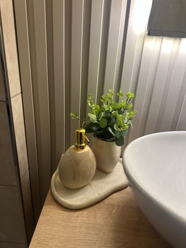 Customer photo review of Mermer Görünümlü Reçine 3'lü Banyo Seti