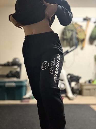 Customer photo review of Salty Savage Unisex “Be Yourself” Fleece Sweatpants/Joggers