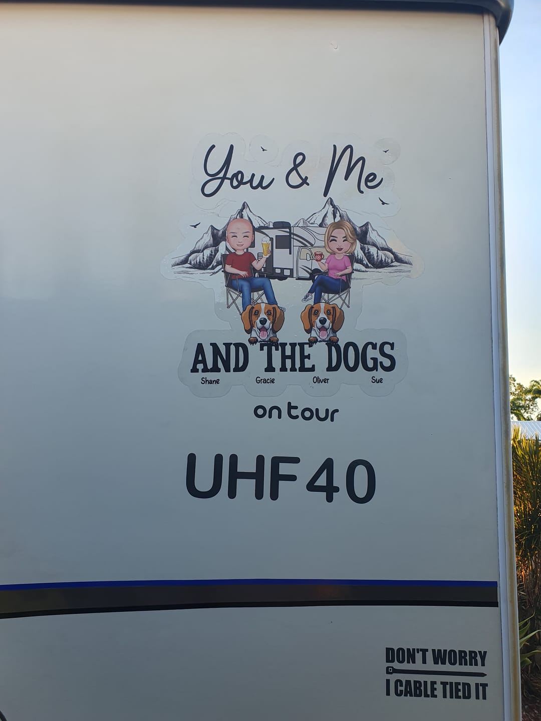 Customer photo review of You Me & The Dogs Camping Couple Personalized RV Decal