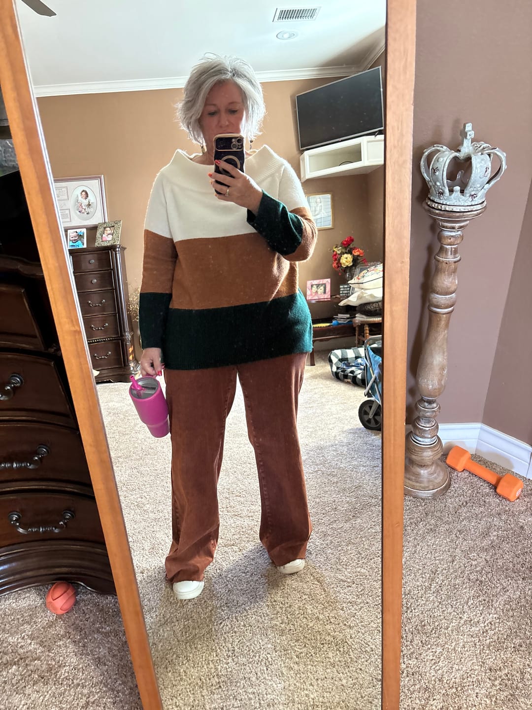 Customer photo review of Judy Blue High Waist Pumpkin Spice Dyed Raw Hem Retro Wide