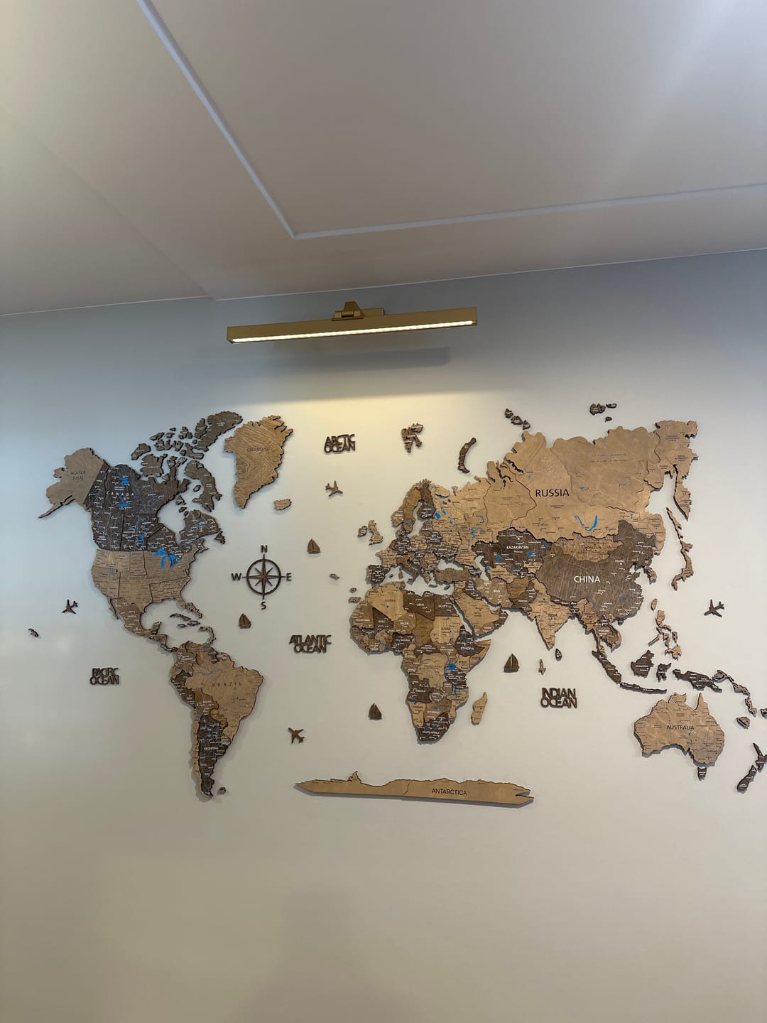 Customer photo review of 3D Wooden World Map Wall Decor -Rustic Style