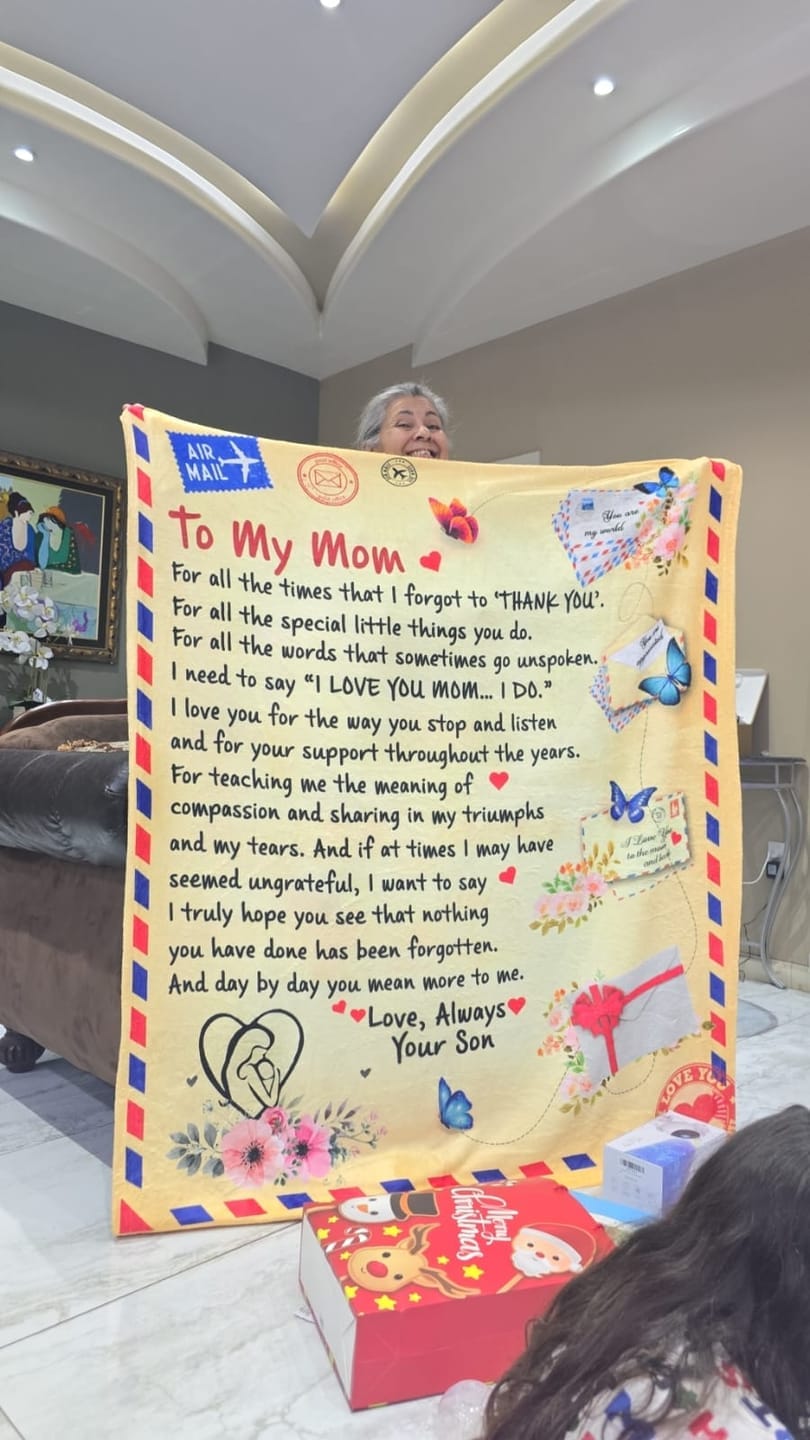 Customer photo review of Mom - Giant Post Card Blanket Gift