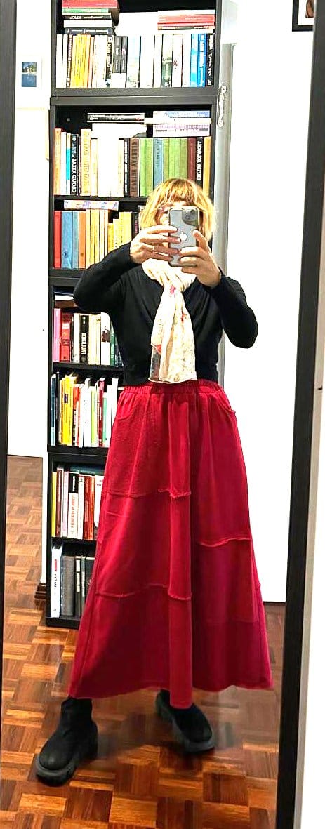 Customer photo review of Women Autumn Casual Pure Color A-Shape Spliced Skirt