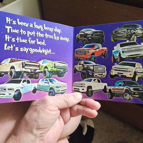 Customer photo review of NIGHT NIGHT TRUCKS & TRACTORS CHILDREN'S BOOK